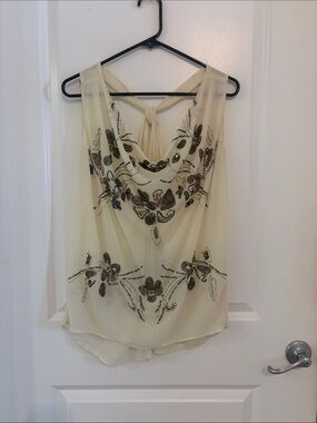 Victoria's Secret Cream Beaded Floral Draped Tank